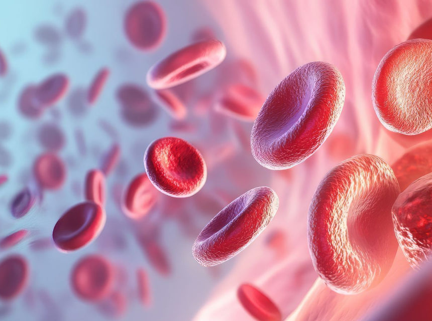 Close up of red blood cells circulating in a blood vessel.