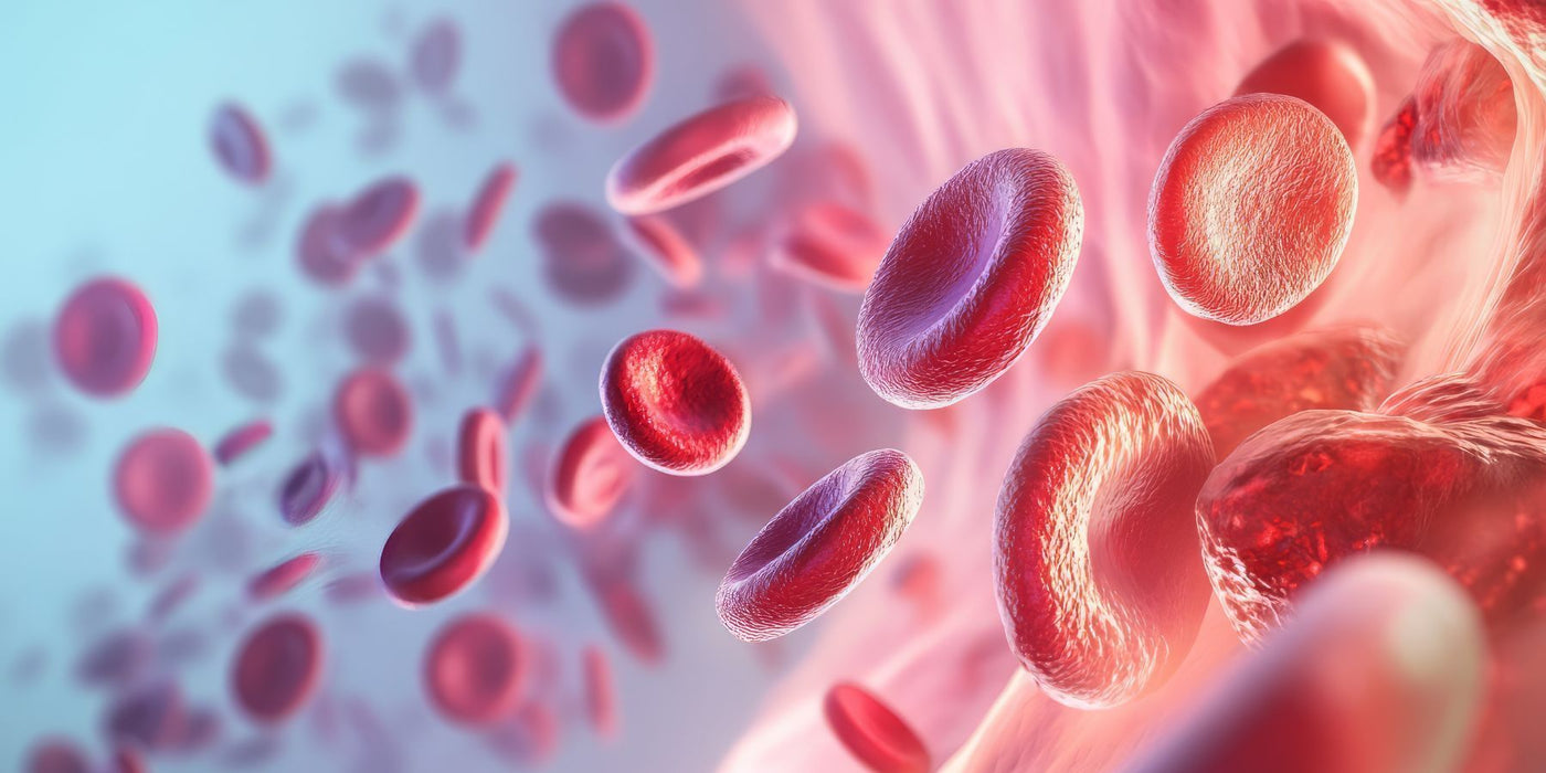 Close up of red blood cells circulating in a blood vessel.