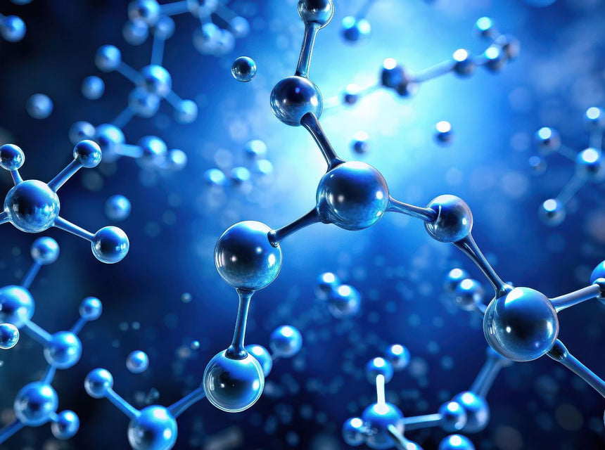 Blue molecular models representing magnesium structures against a scientific blue background