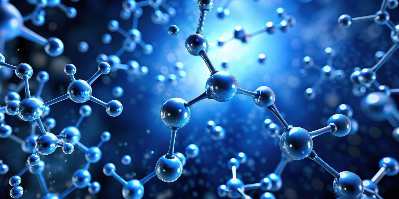 Blue molecular models representing magnesium structures against a scientific blue background