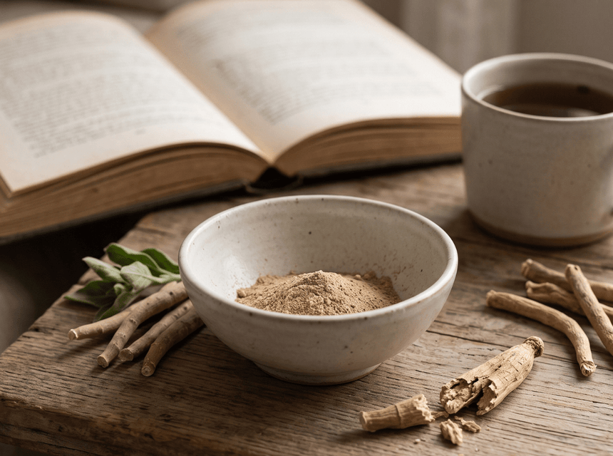 Healthy lifestyle essentials including vitamins, magnesium supplements, nutritious foods and a calming evening routine for managing stress