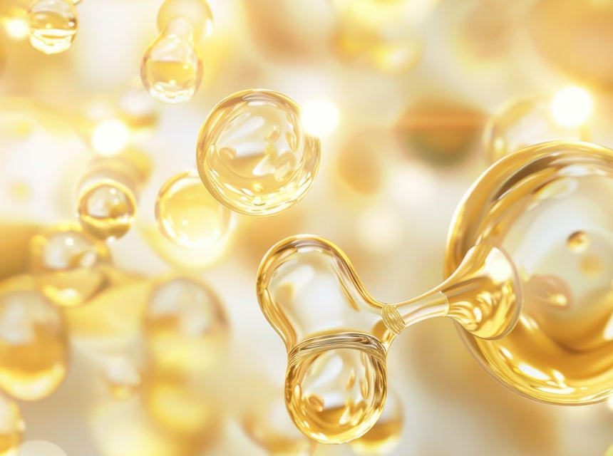 Golden abstract bubbles and droplets representing CoQ10 supplement imagery