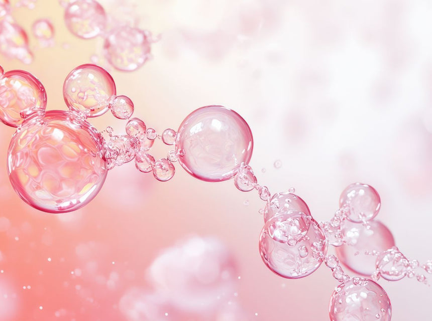 Abstract pink bubbles evoking skin hydration and moisture.