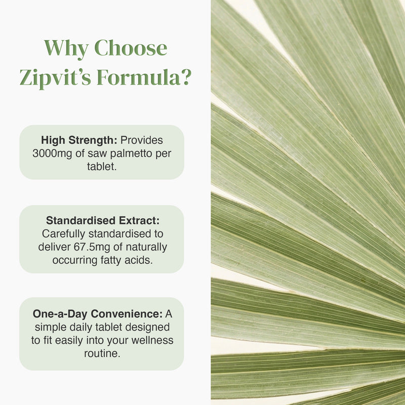 Why Choose Zipvit Formula infographic with a palm leaf background on the right and a white text panel on the left