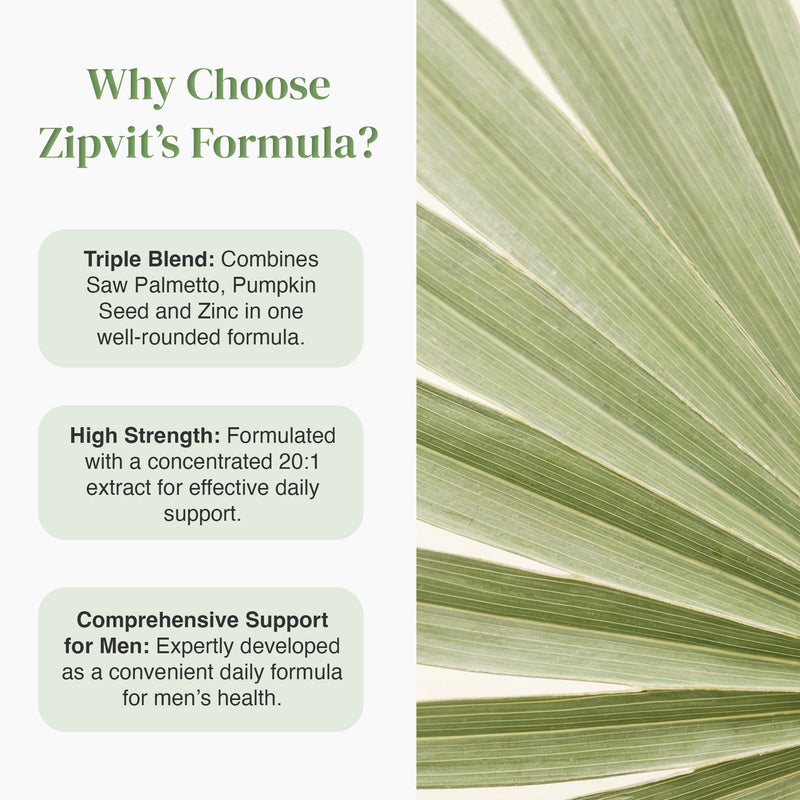 Why Choose Zipvit's Formula infographic with a large palm leaf background and benefit text panels