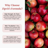 Fresh red apples fill the right side with a left white panel reading Why Choose Zipvit's Formula