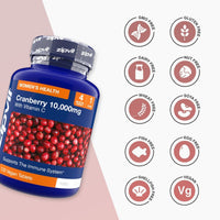Blue Cranberry 10,000mg extract bottle with vitamin C and 120 vegan tablets