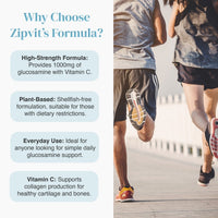 Why Choose Zipvit Formula panel with three round icons for Bone Health Immune Function and Cartilage Support and runners on the right