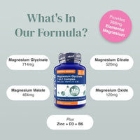 Infographic titled Whats In Our Formula featuring the magnesium glycinate bottle and ingredient callouts.