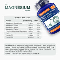 Blue Magnesium Glycinate 7-in-1 Complex bottle with a rounded nutritional table graphic beside it.