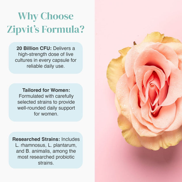 Blue Maxiflora Probiotic bottle angled to show Intimate Flora label and 20 Billion CFU for Women