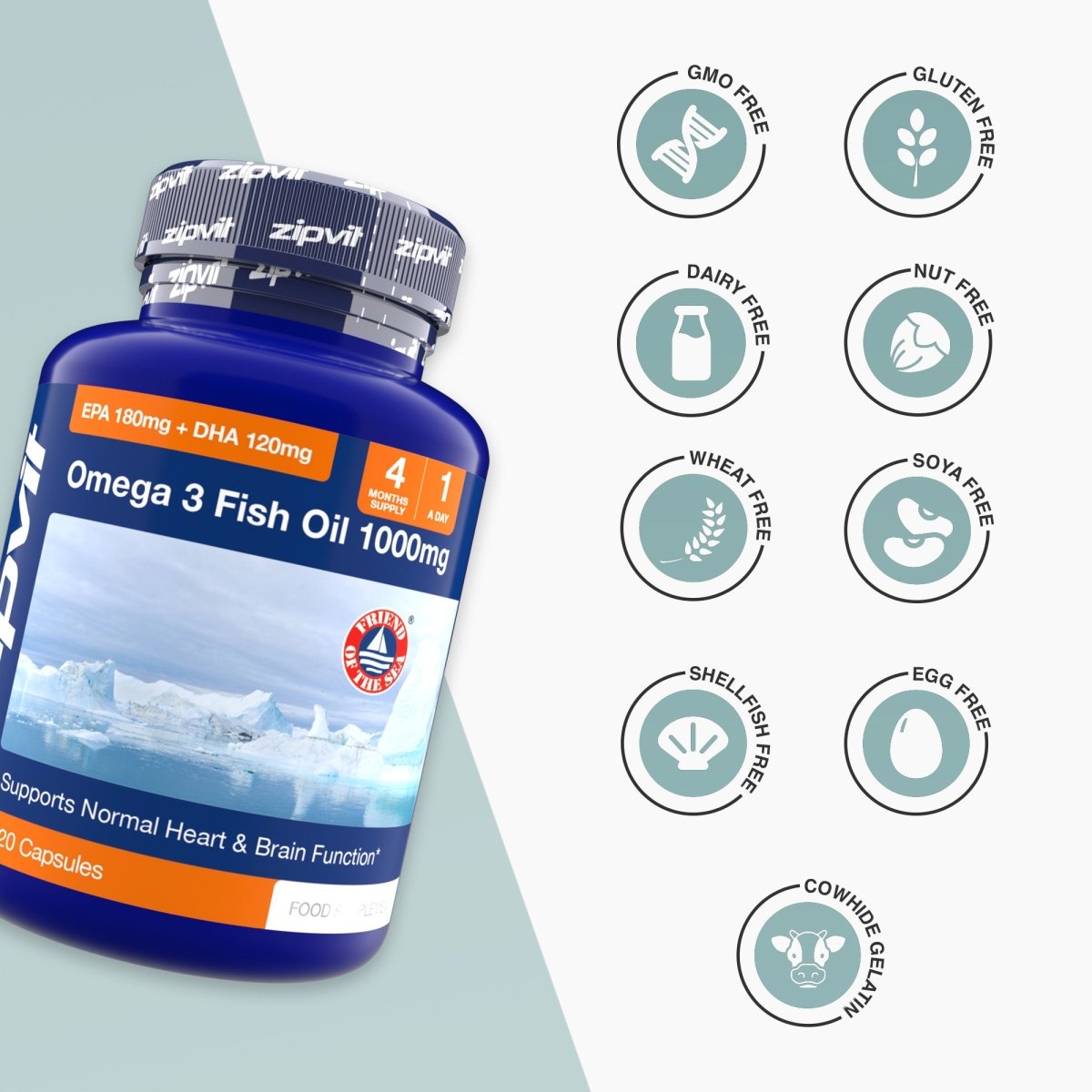 Omega 3 Fish Oil 1000mg | Heart Brain & Vision | Zipvit