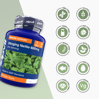 Pine Bark Extract bottle with nine circular dietary icons on the right noting GMO free gluten free dairy free nut free wheat free soya free fish free egg free shellfish free and vegan
