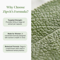 Split layout with Why Choose Zipvit's Formula text on the left and a close-up sage leaf image on the right