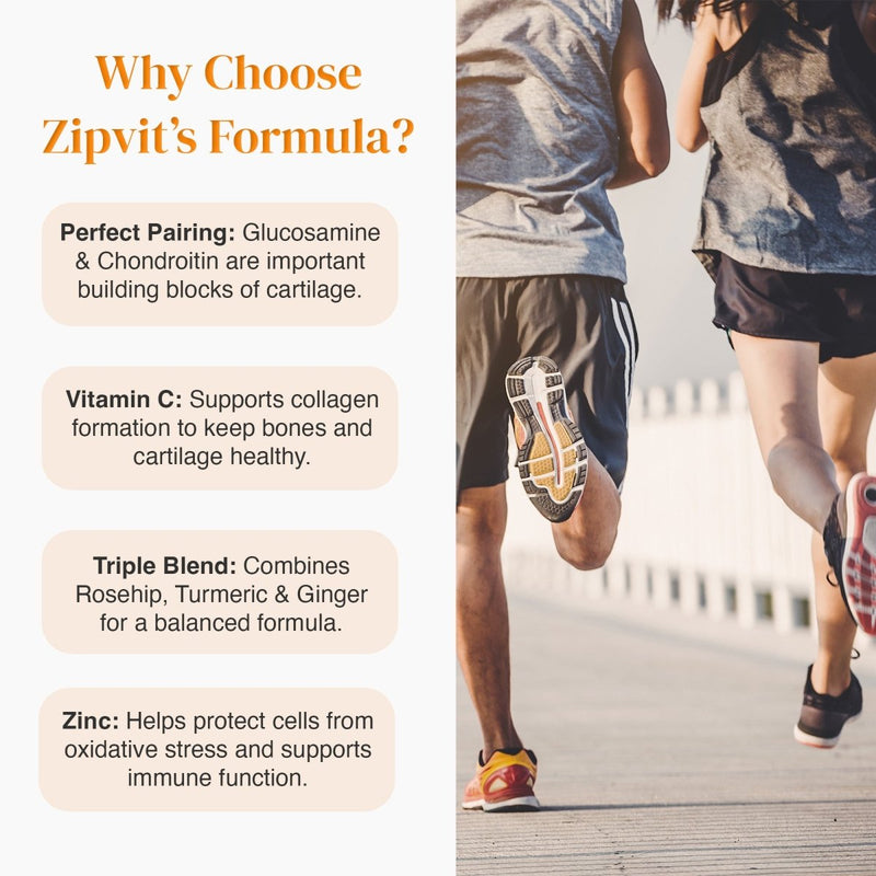 Why Choose Zipvit's Formula page with runners on the right and rounded benefit callouts on the left