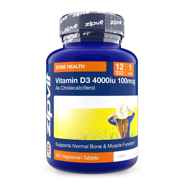 Vitamin D3 4000iu bottle label showing 360 Vegetarian Tablets and 12 months supply