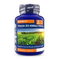 Vitamin D3 4000iu softgel bottle with landscape label highlighting bone health support